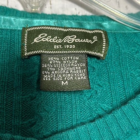 Eddie Bauer Green Cableknit Cotton Nylon Button Up Babydoll Cardigan Size Medium - Picture 3 of 3